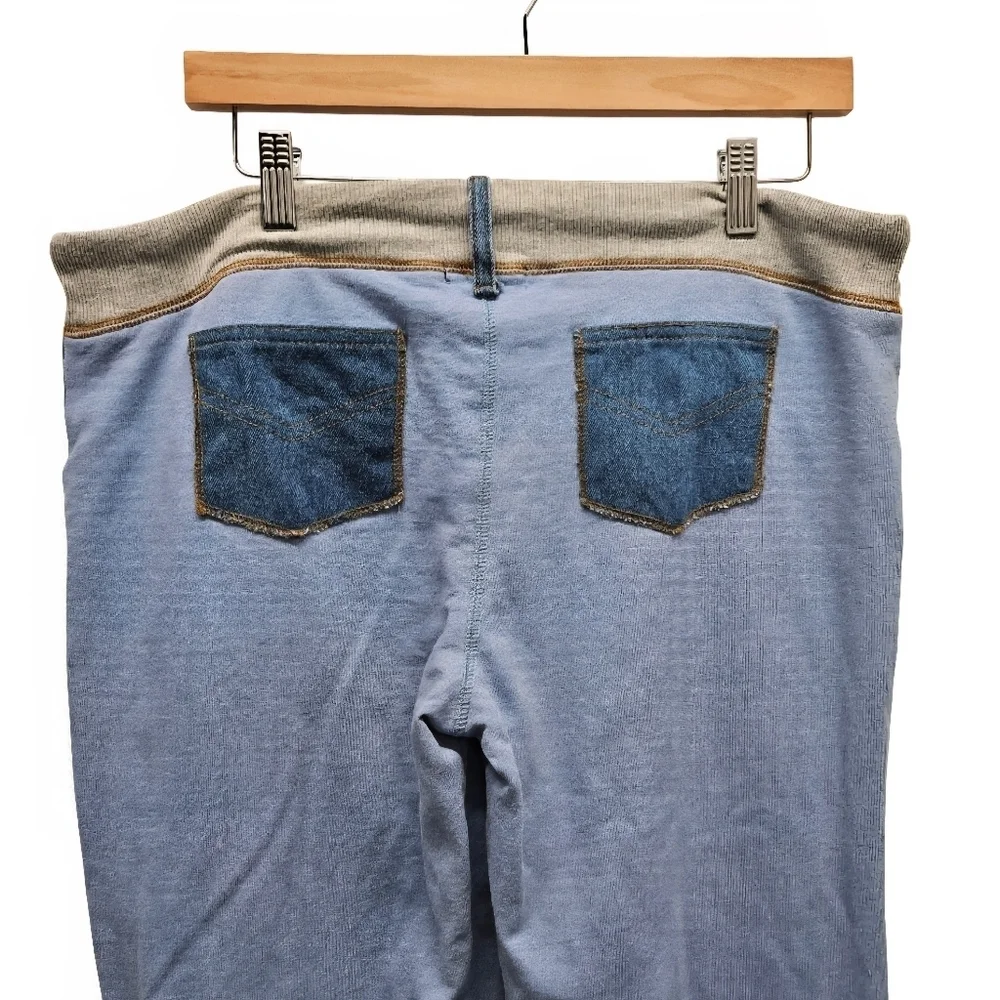 0046 Bebe Y2k Drawstring Lounge Pants Denim Accents Wide Leg Flare Blue Large